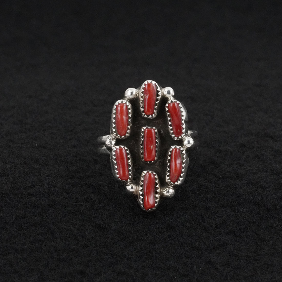 Priscilla Reeder Coral & Sterling Silver Ring Sz. 7.5