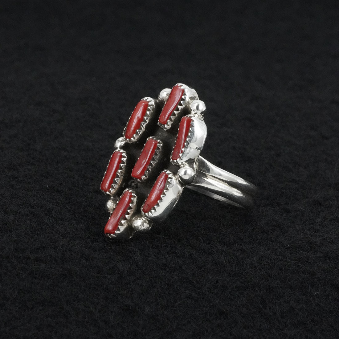 Priscilla Reeder Coral & Sterling Silver Ring Sz. 7.5