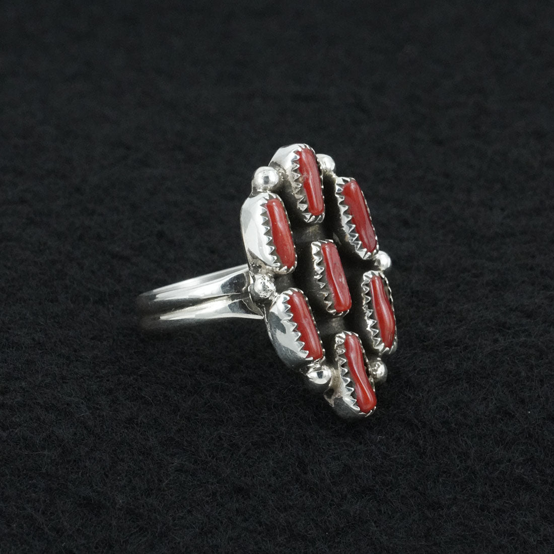Priscilla Reeder Coral & Sterling Silver Ring Sz. 7.5