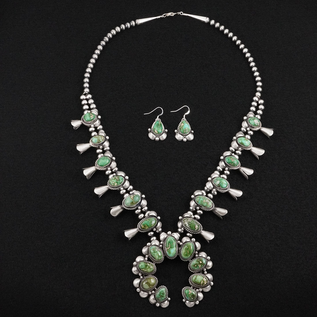 Vernon Johnson Turquoise & Sterling Silver Squash Blossom Set