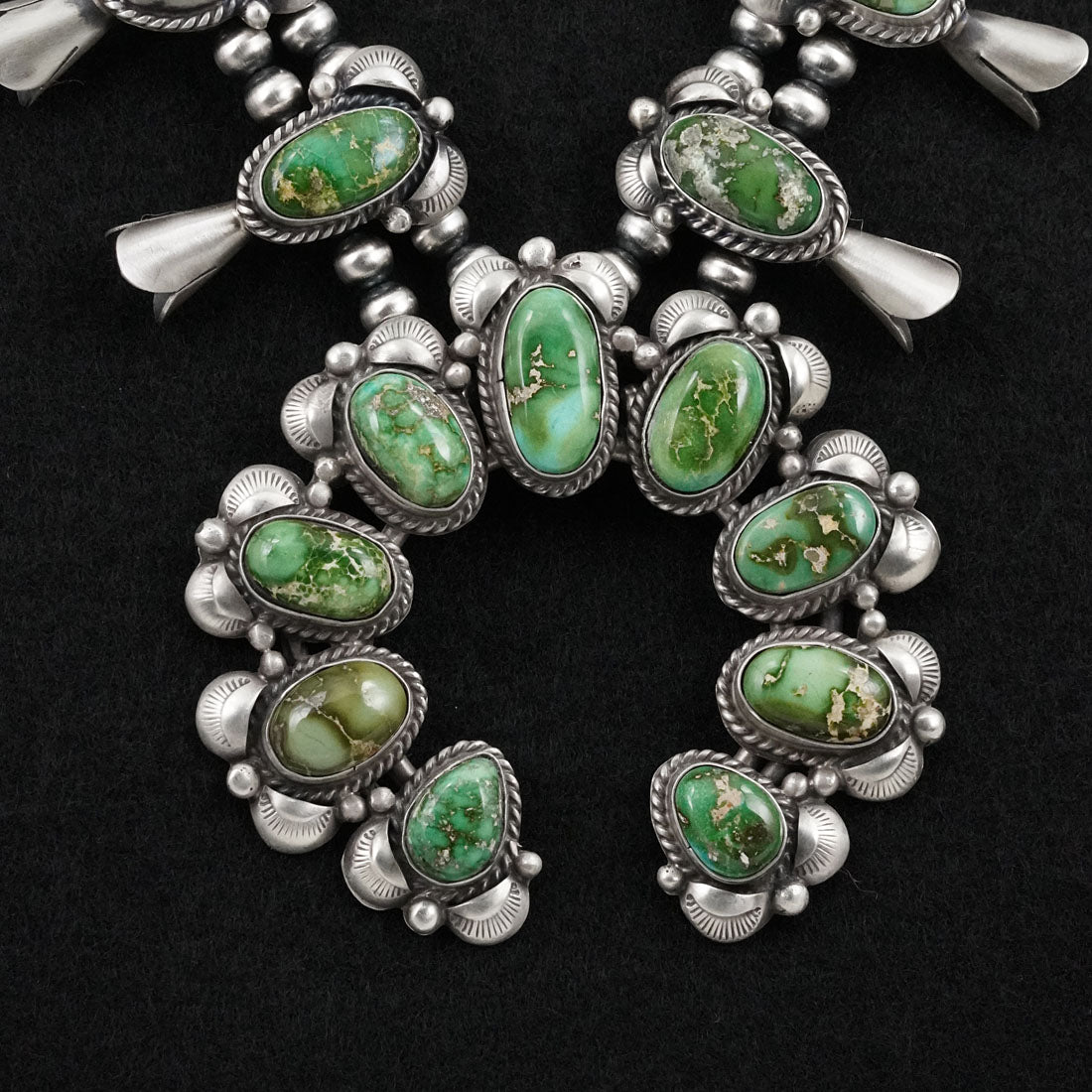 Vernon Johnson Turquoise & Sterling Silver Squash Blossom Set