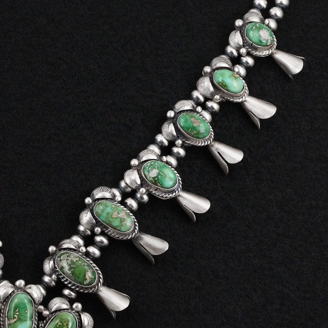 Vernon Johnson Turquoise & Sterling Silver Squash Blossom Set