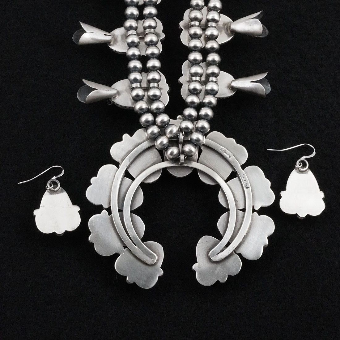 Vernon Johnson Turquoise & Sterling Silver Squash Blossom Set