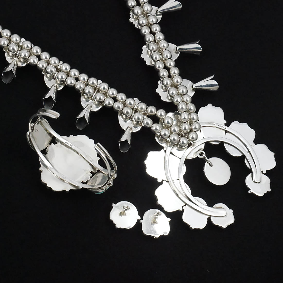 Vernon Johnson Turquoise & Sterling Silver Squash Blossom Set