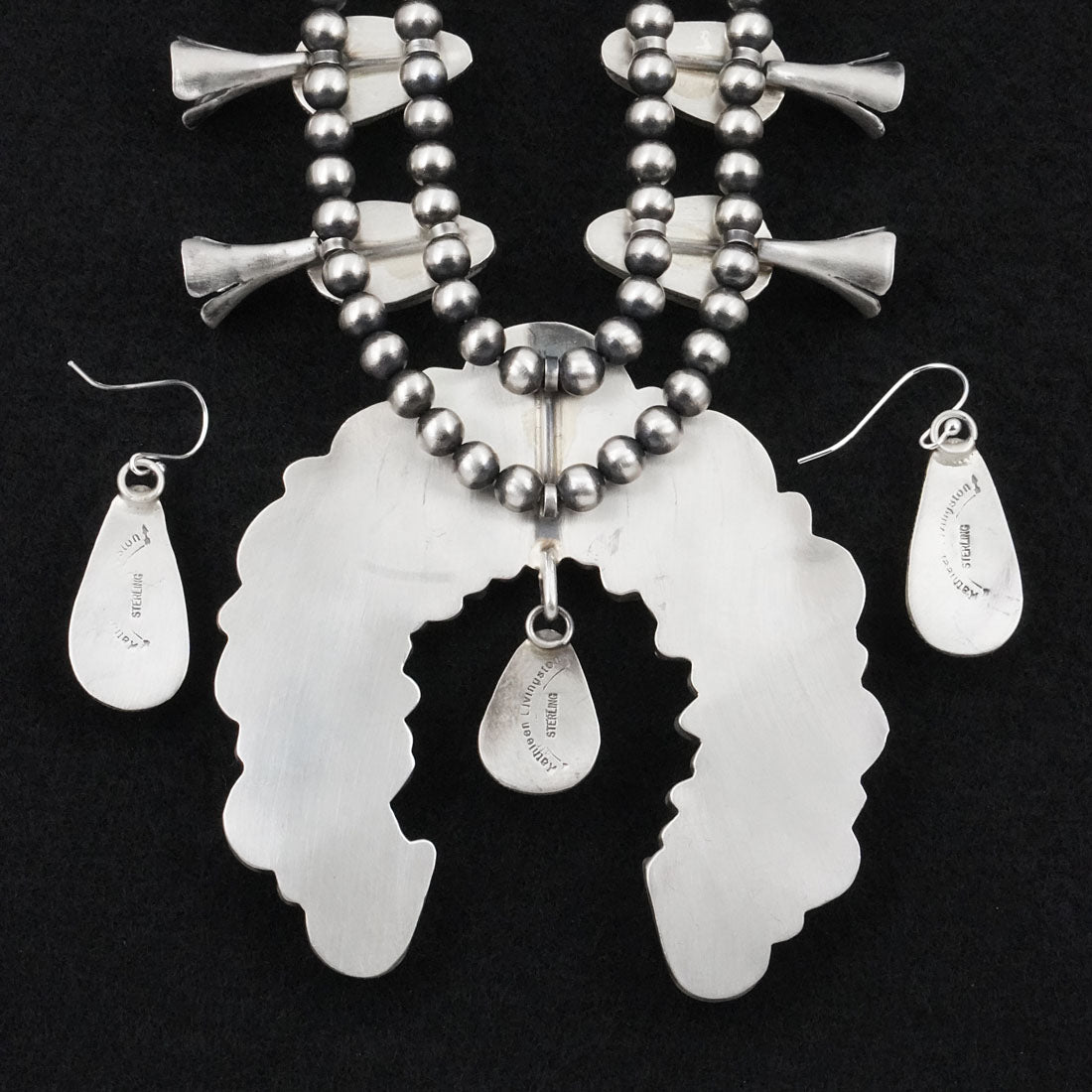 Kathleen Livingston Spiny Oyster & Sterling Silver Squash Blossom Necklace & Earrings