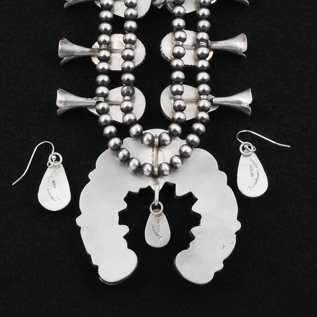 Kathleen Livingston Spiny Oyster & Sterling Silver Squash Blossom Necklace & Earrings