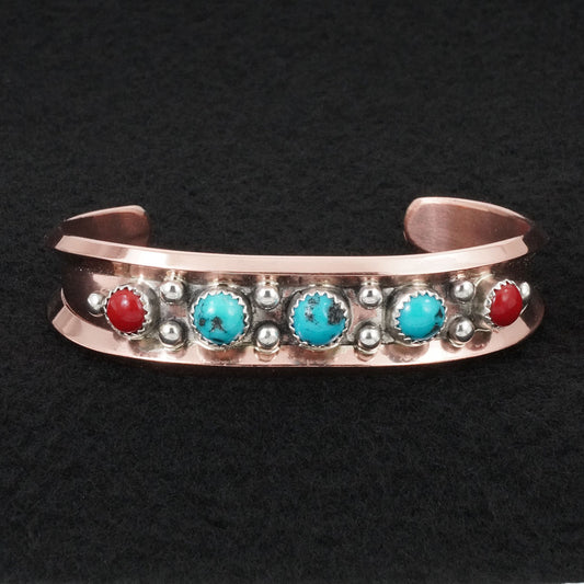Paul Largo Turquoise, Coral, Sterling Silver & Copper Bracelet