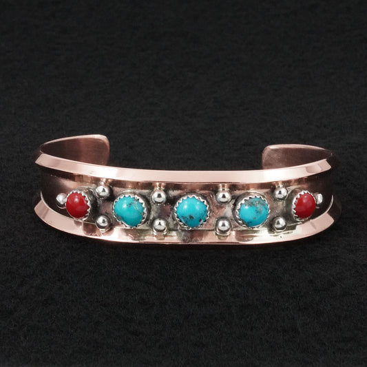 Paul Largo Turquoise, Coral, Sterling Silver & Copper Bracelet
