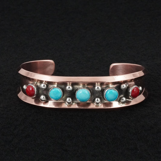 Paul Largo Turquoise, Coral, Sterling Silver & Copper Bracelet