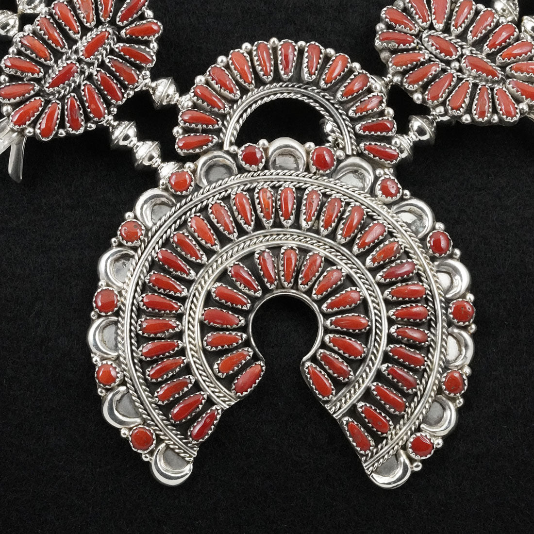 Justina Wilson Coral & Sterling Silver Squash Blossom Set