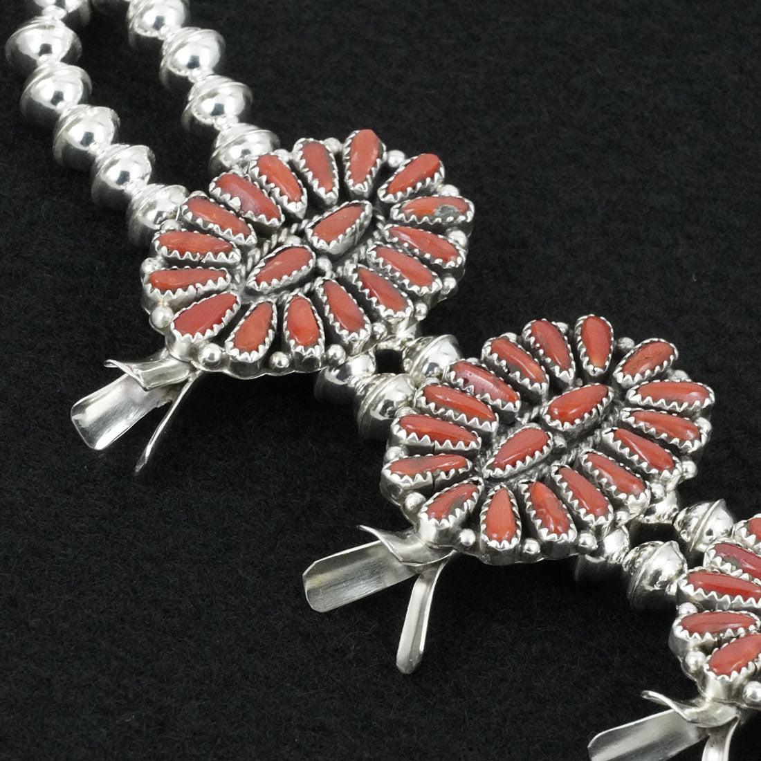 Justina Wilson Coral & Sterling Silver Squash Blossom Set