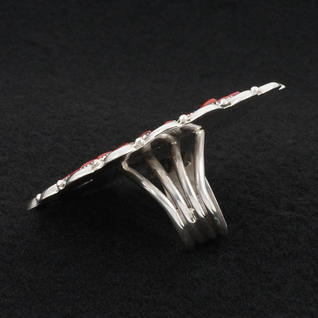 Justina Wilson Coral & Sterling Silver Ring Size Adjustable