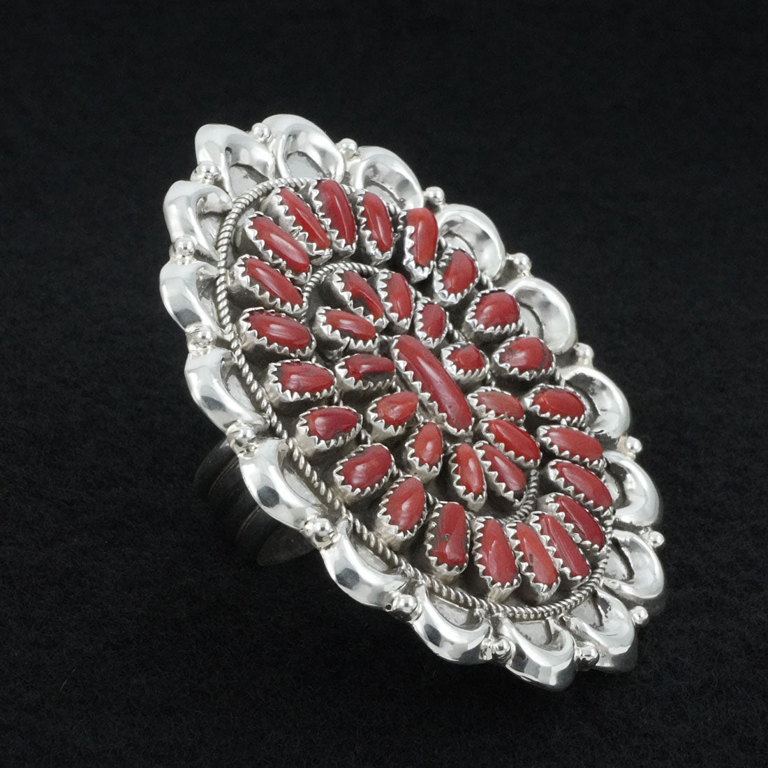Justina Wilson Coral & Sterling Silver Ring Size Adjustable