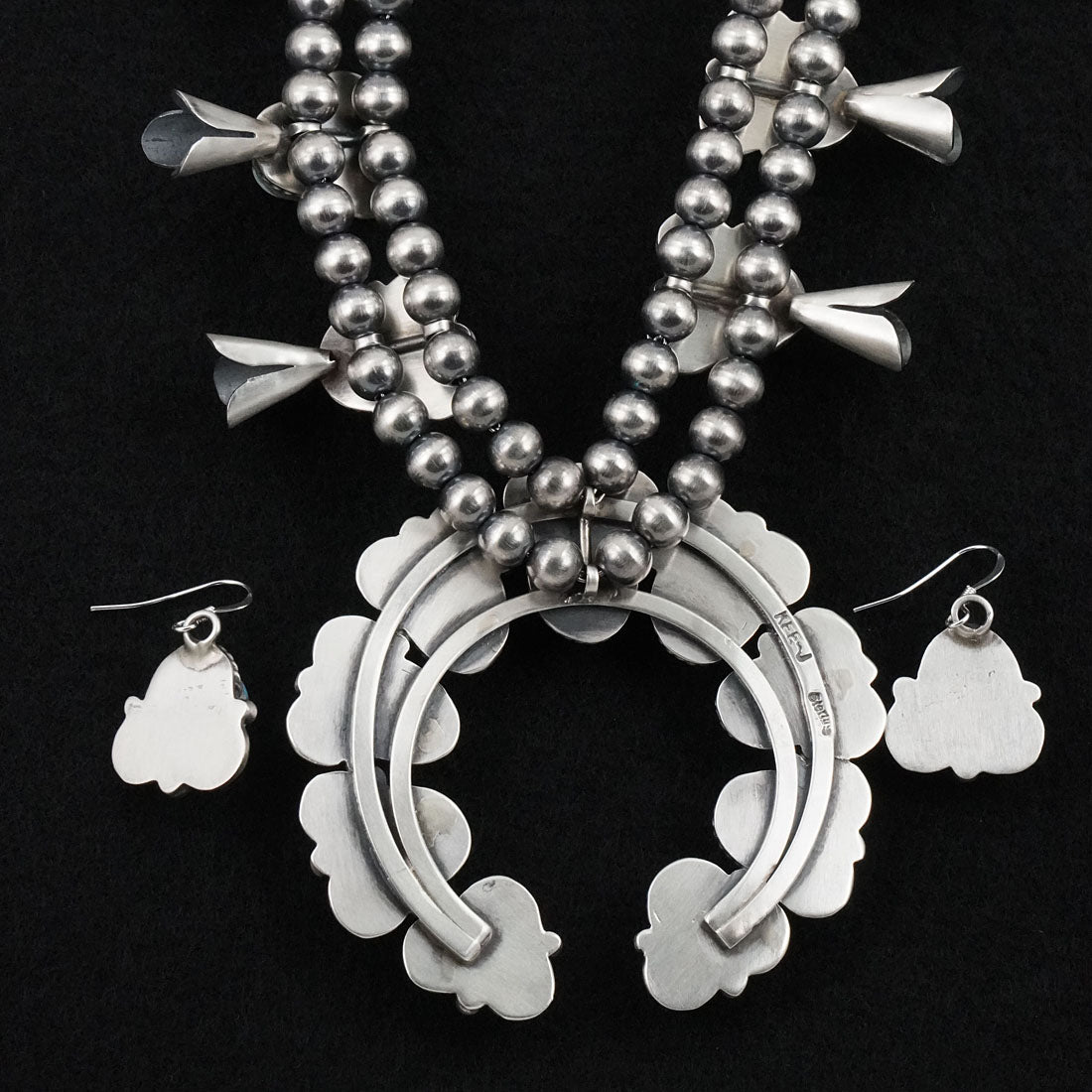 Vernon Johnson Turquoise & Sterling Silver Squash Blossom Set