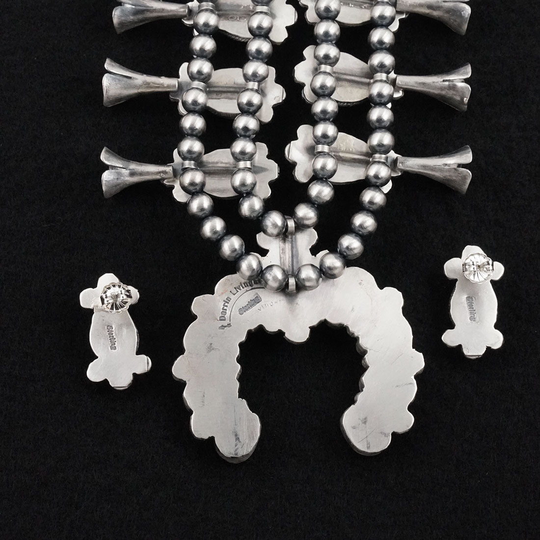 Darrin Livingston Turquoise & Sterling Silver Squash Blossom Set