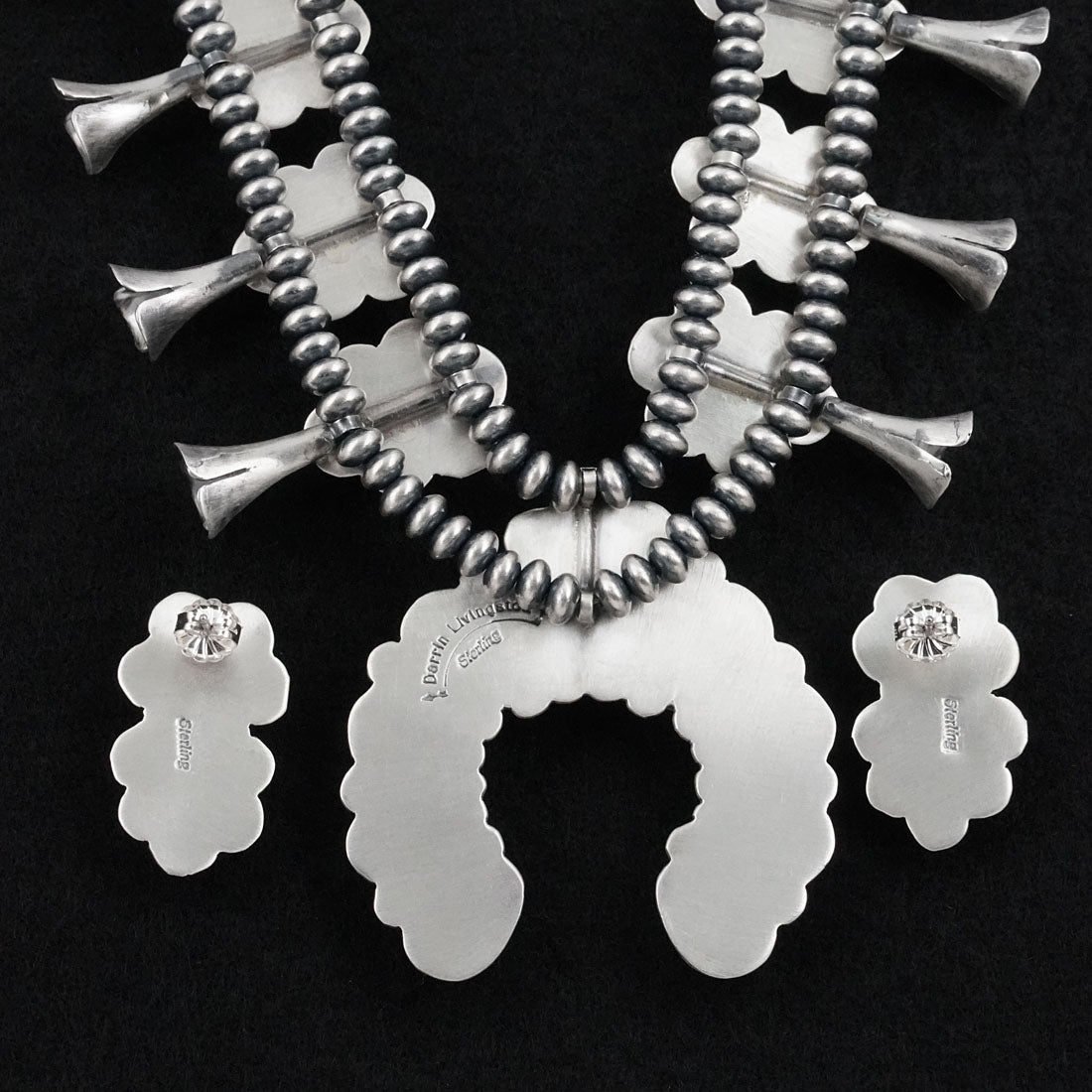 Darrin Livingston Turquoise & Sterling Silver Squash Blossom Set