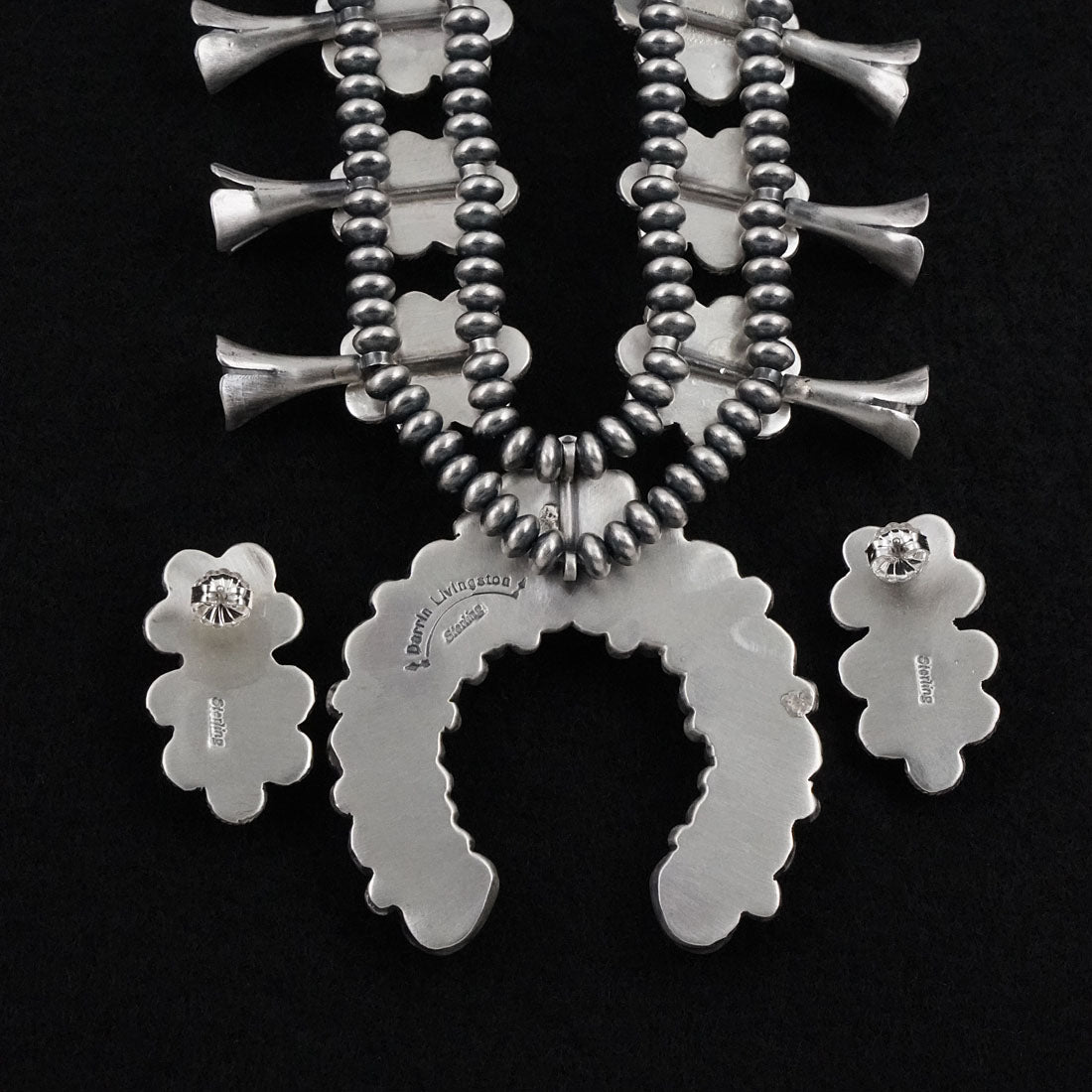 Darrin Livingston Turquoise & Sterling Silver Squash Blossom Set