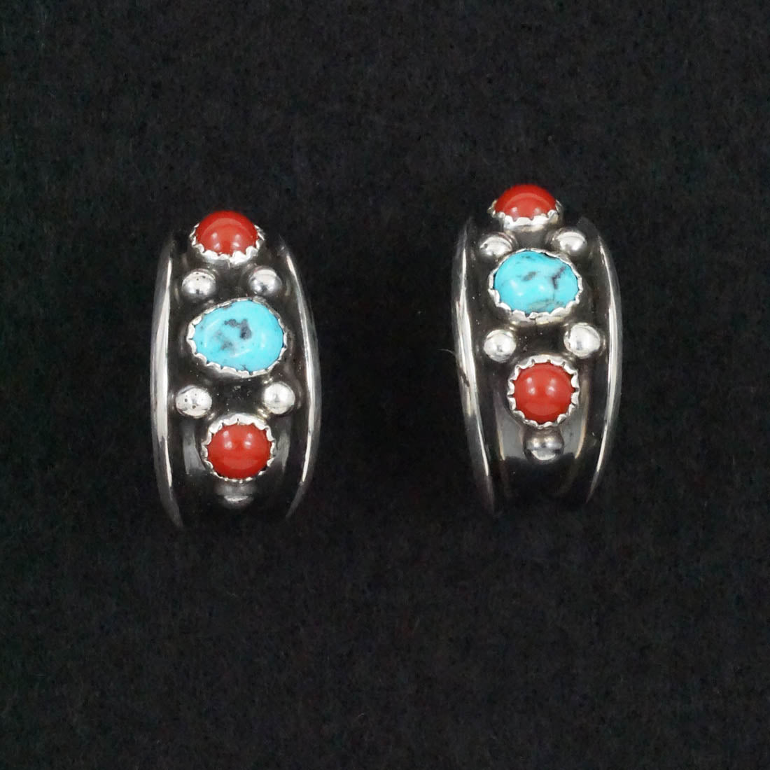 Paul Largo Turquoise, Coral & Sterling Silver Earrings