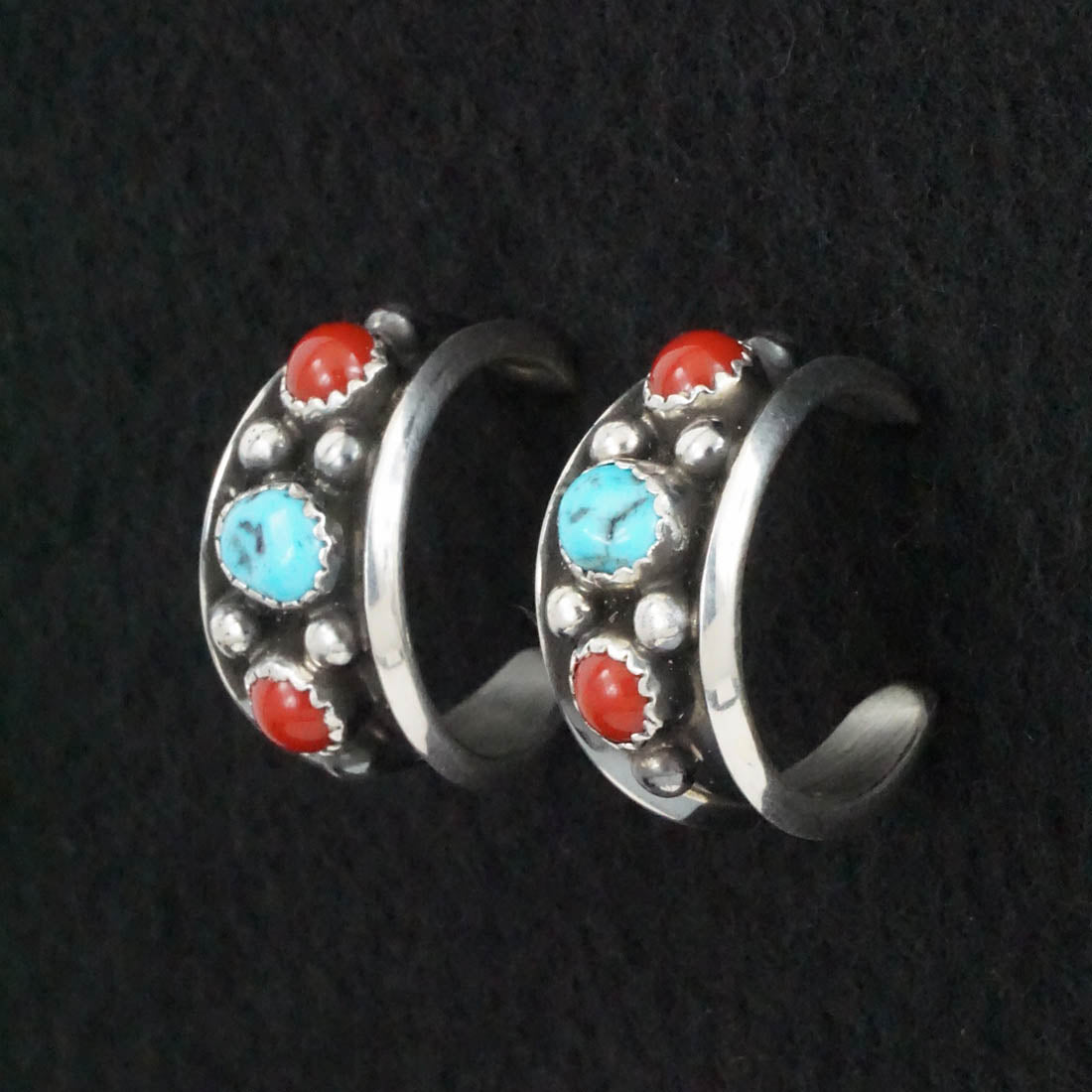 Paul Largo Turquoise, Coral & Sterling Silver Earrings
