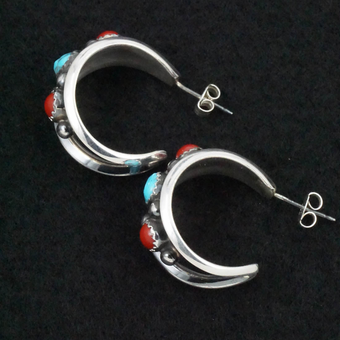 Paul Largo Turquoise, Coral & Sterling Silver Earrings