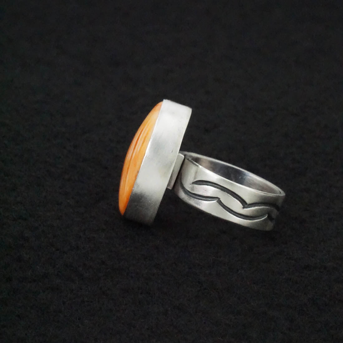 Randy Boyd Spiny Oyster & Sterling Silver Ring Adjustable
