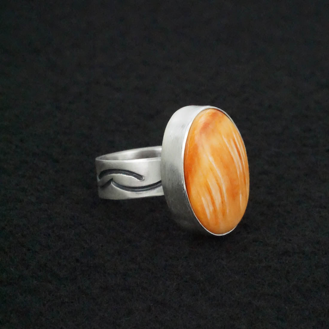 Randy Boyd Spiny Oyster & Sterling Silver Ring Adjustable