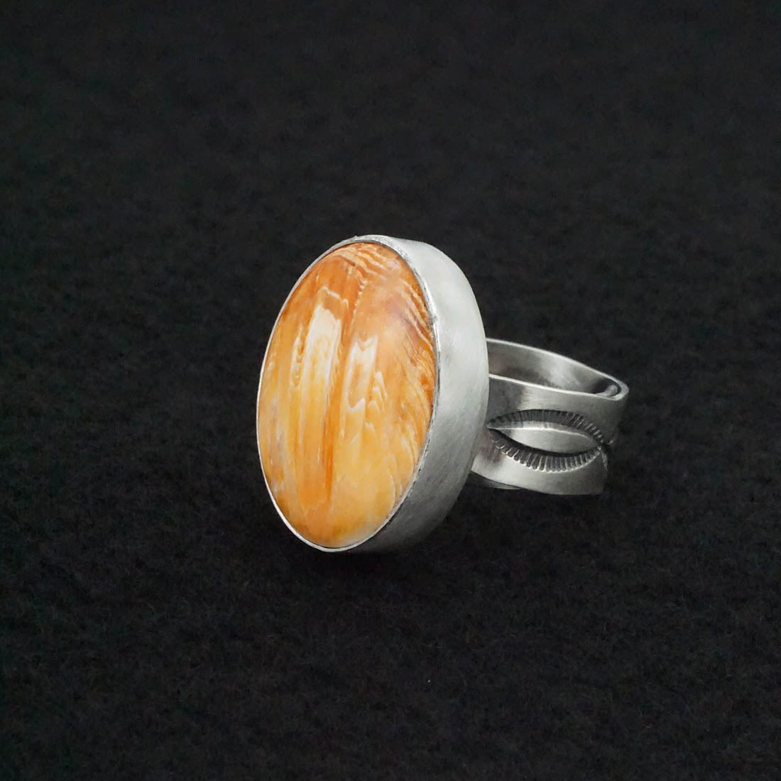 Randy Boyd Spiny Oyster & Sterling Silver Ring Adjustable