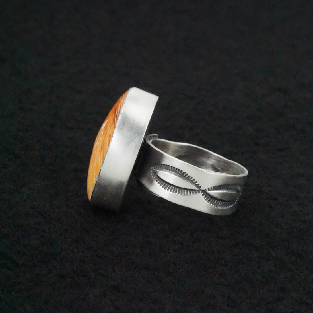Randy Boyd Spiny Oyster & Sterling Silver Ring Adjustable