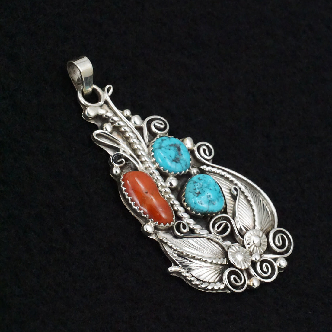 Martin Muskett Turquoise, Coral & Sterling Silver Pendant