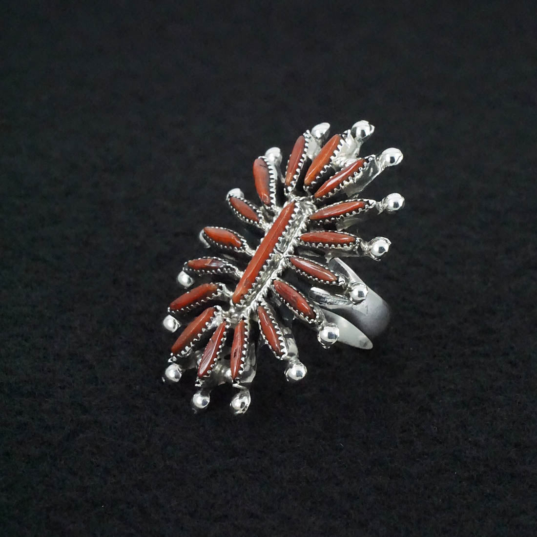 Jack Etsate Coral & Sterling Silver Ring Size 6