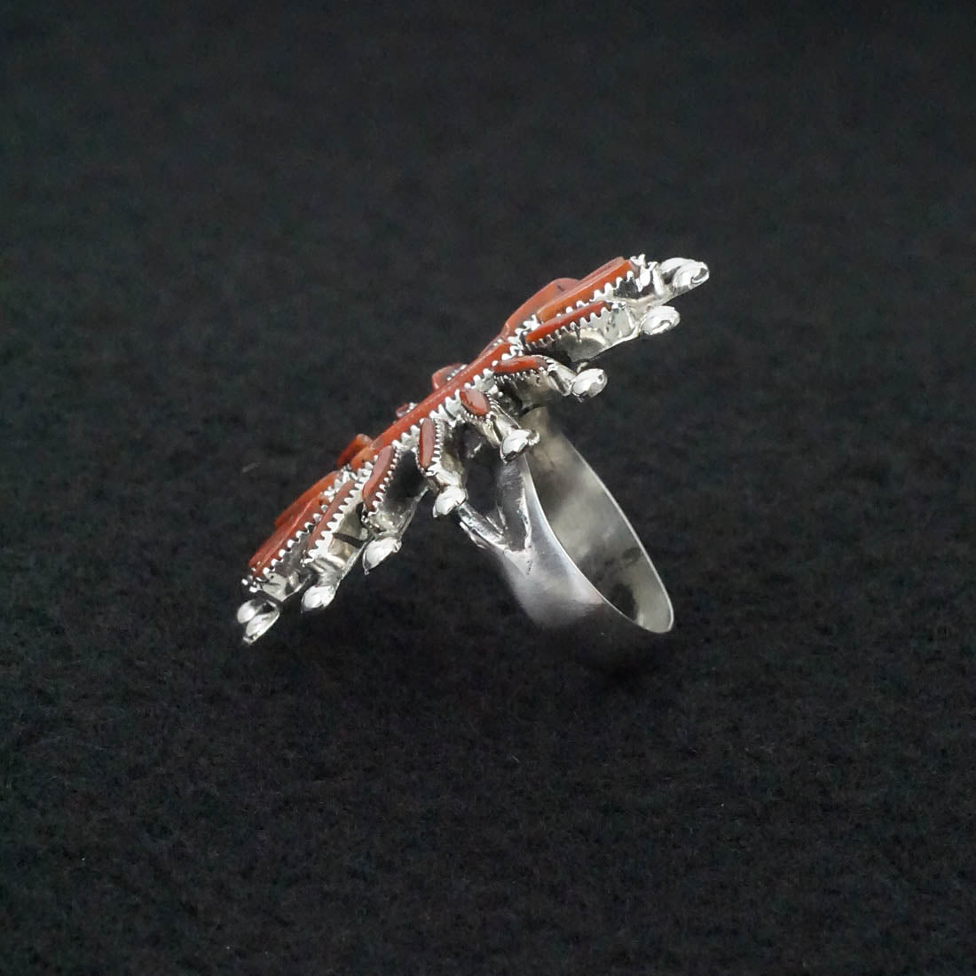 Jack Etsate Coral & Sterling Silver Ring Size 6