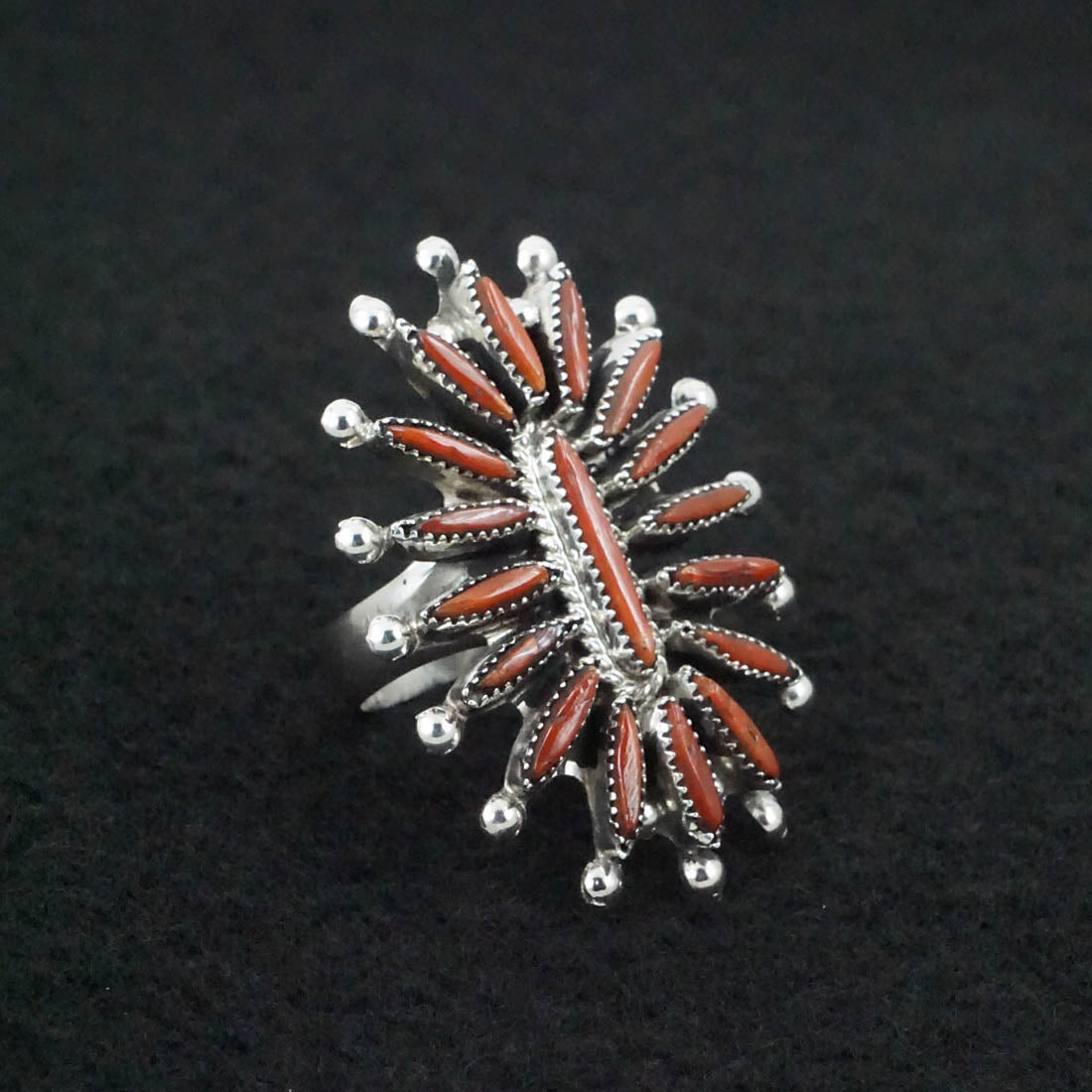 Jack Etsate Coral & Sterling Silver Ring Size 6
