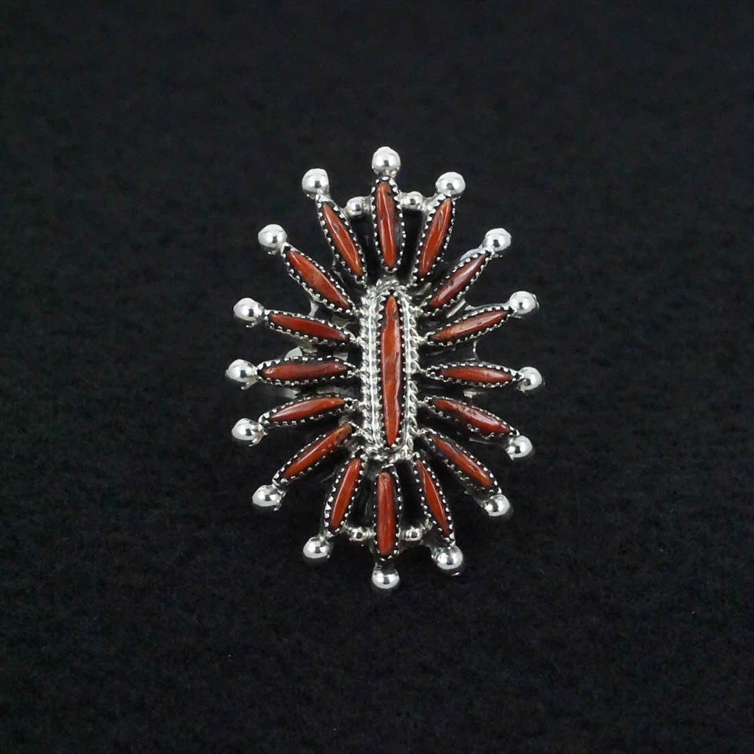 Jack Etsate Coral & Sterling Silver Ring Size 6.5