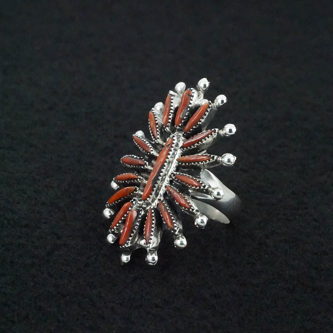 Jack Etsate Coral & Sterling Silver Ring Size 6.5