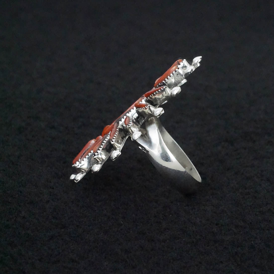 Jack Etsate Coral & Sterling Silver Ring Size 6.5