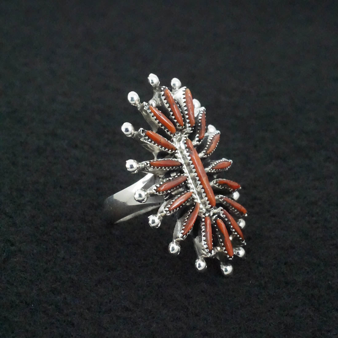Jack Etsate Coral & Sterling Silver Ring Size 6.5