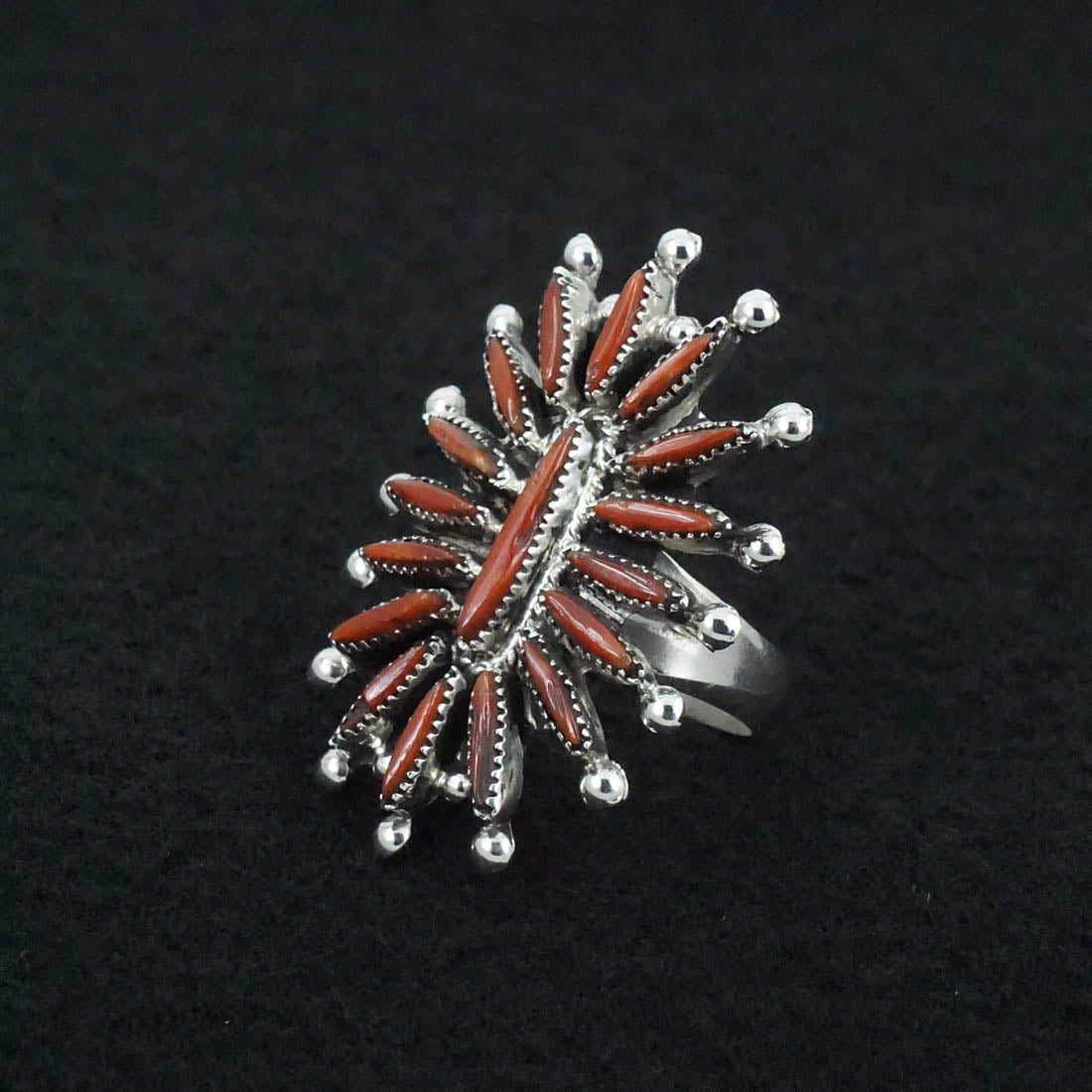 Jack Etsate Coral & Sterling Silver Ring Size 7.5