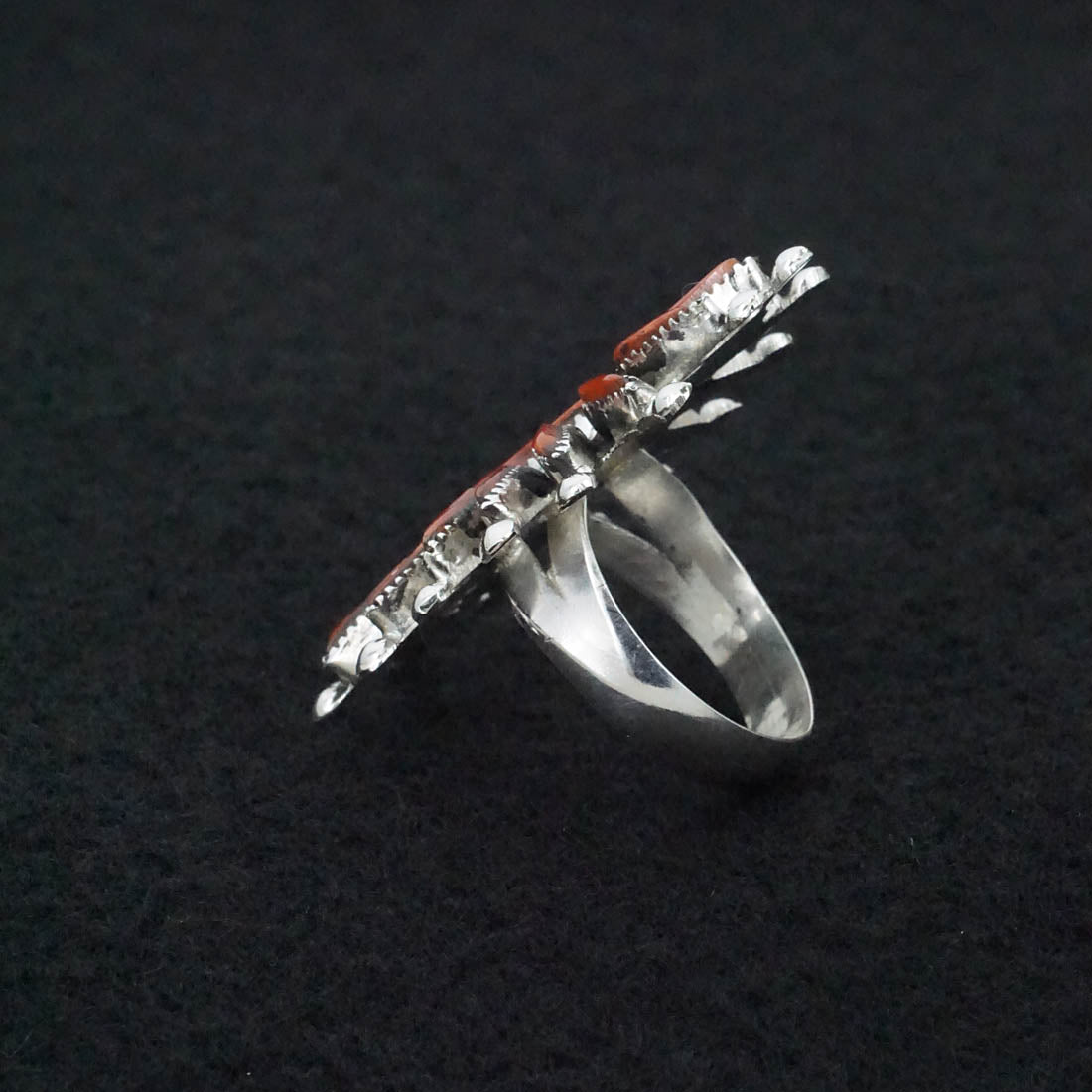 Jack Etsate Coral & Sterling Silver Ring Size 7.5