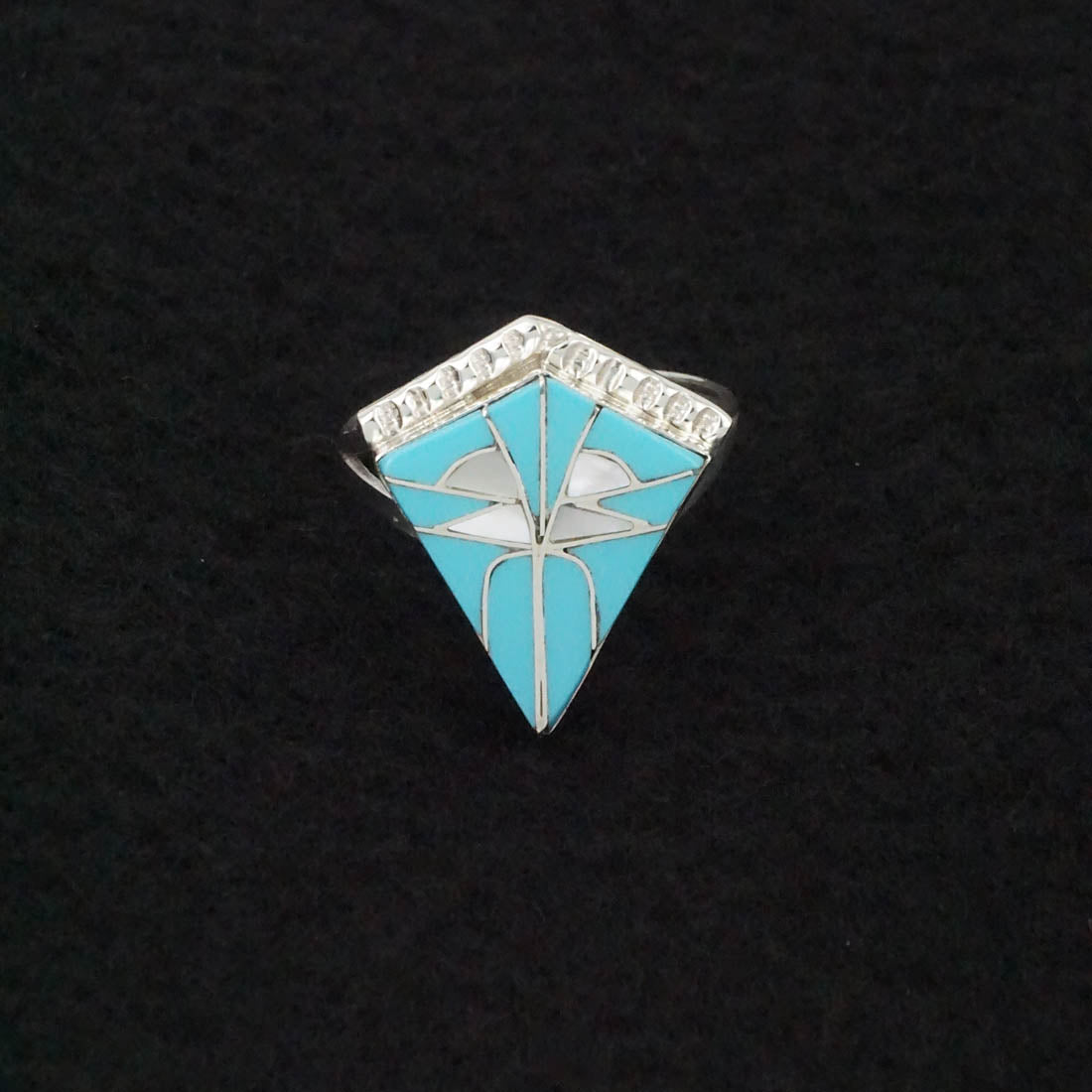 Diana Quam Turquoise, Mother of Pearl & Sterling Silver Ring Sz. 5