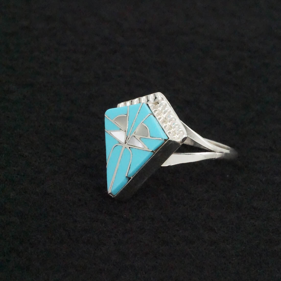 Diana Quam Turquoise, Mother of Pearl & Sterling Silver Ring Sz. 5