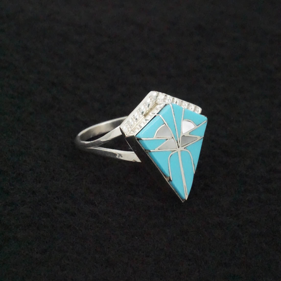 Diana Quam Turquoise, Mother of Pearl & Sterling Silver Ring Sz. 5
