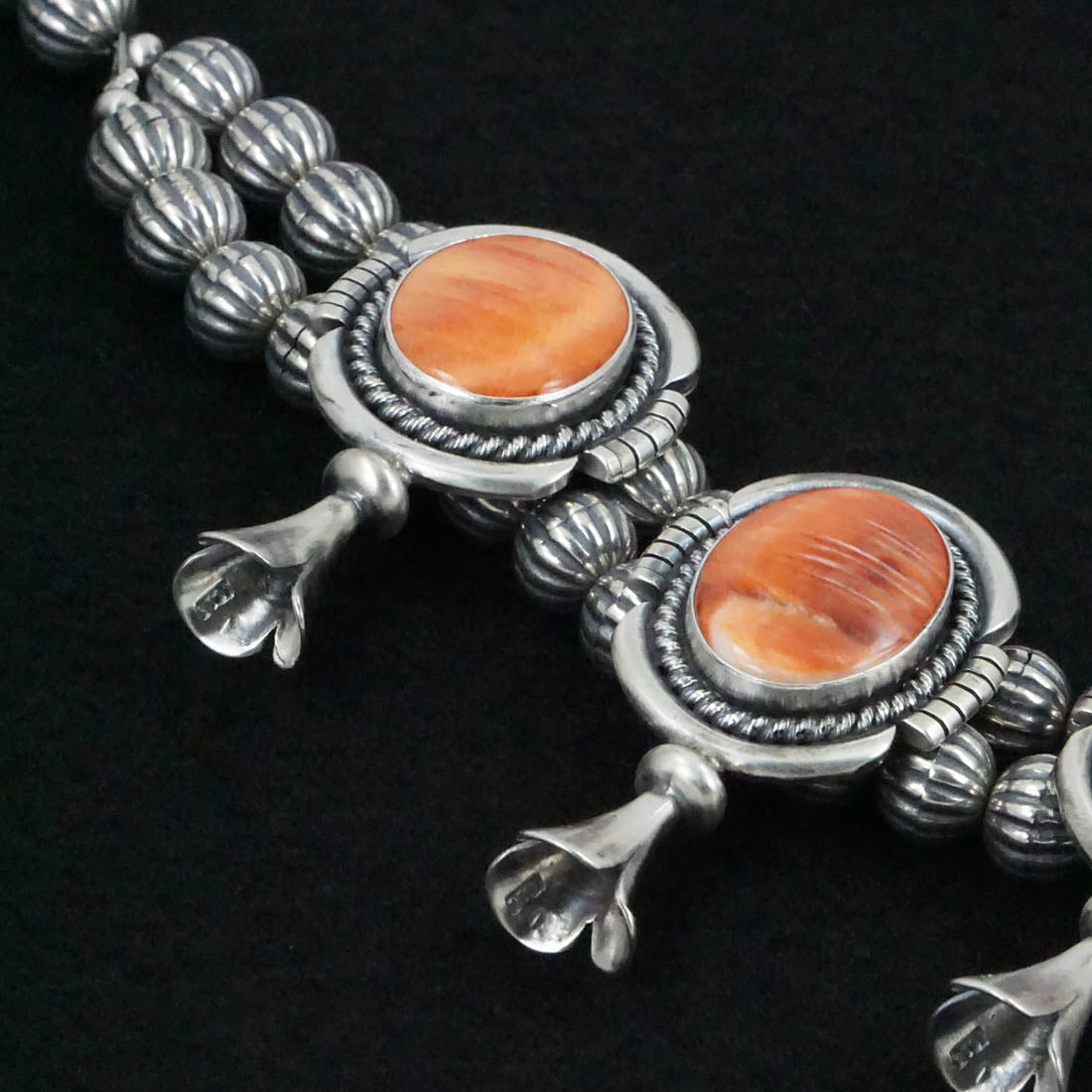 Paul Livingston Spiny Oyster & Sterling Silver Squash Blossom Set
