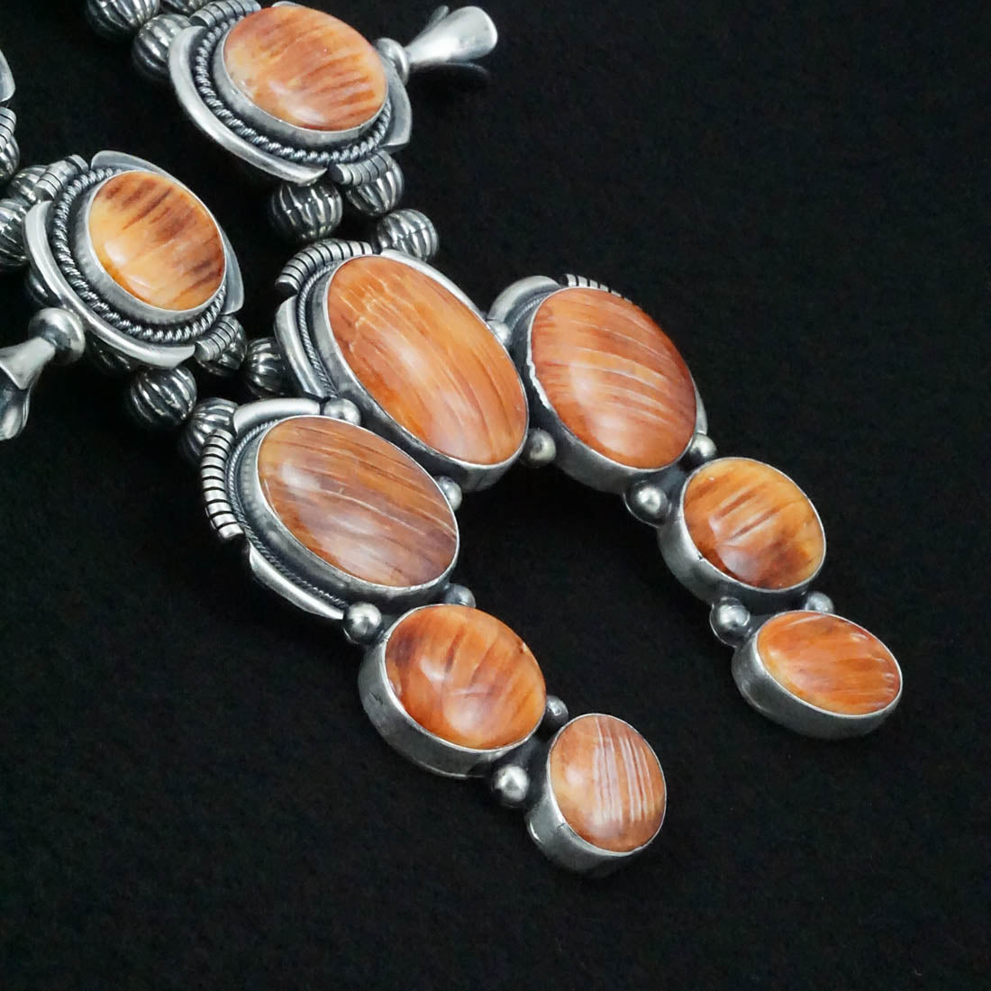 Paul Livingston Spiny Oyster & Sterling Silver Squash Blossom Set