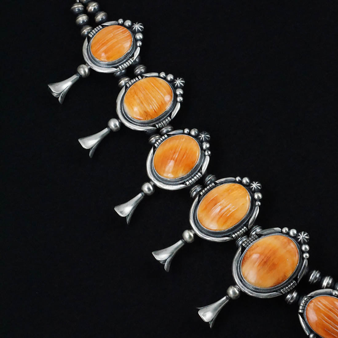 Paul Livingston Spiny Oyster & Sterling Silver Squash Blossom Set