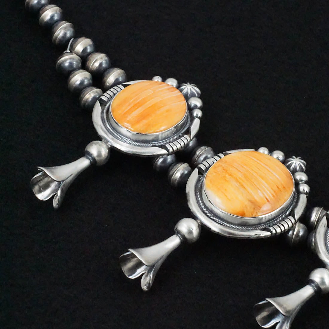 Paul Livingston Spiny Oyster & Sterling Silver Squash Blossom Set