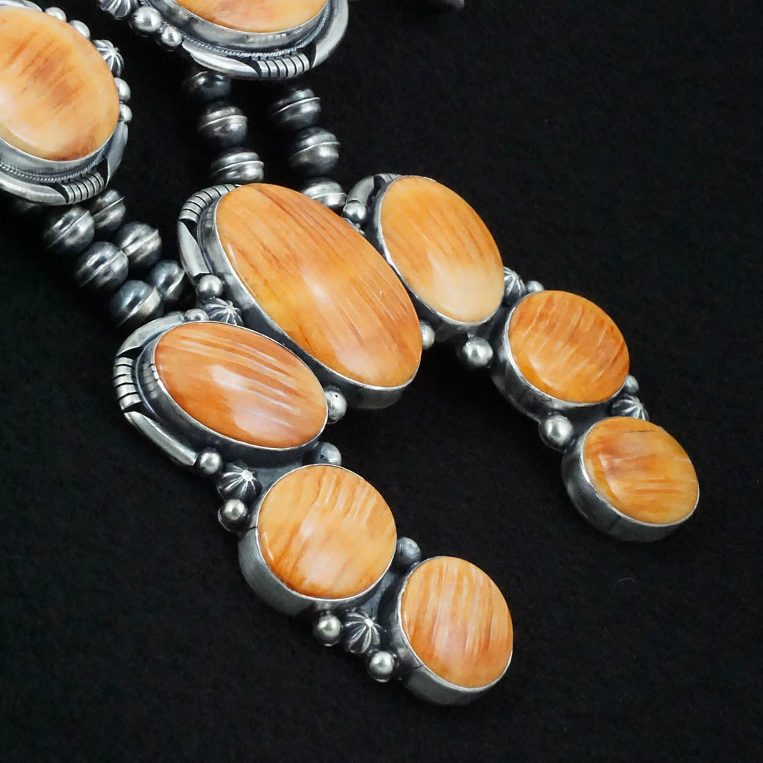 Paul Livingston Spiny Oyster & Sterling Silver Squash Blossom Set
