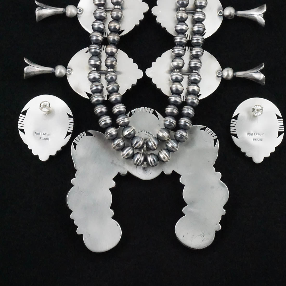 Paul Livingston Spiny Oyster & Sterling Silver Squash Blossom Set