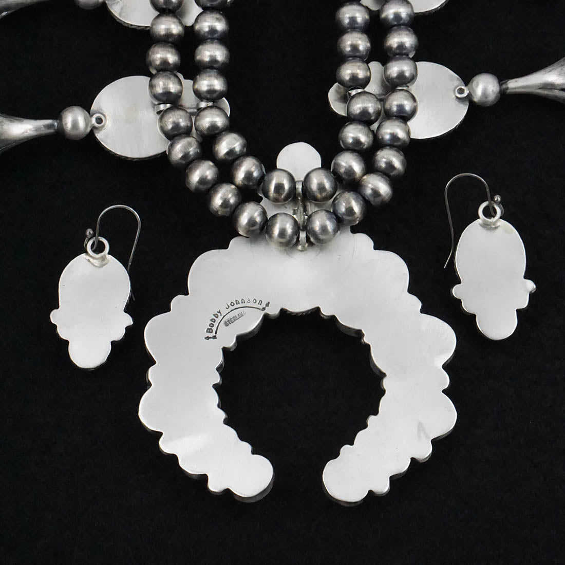 Bobby Johnson Turquoise & Sterling Silver Squash Blossom Set