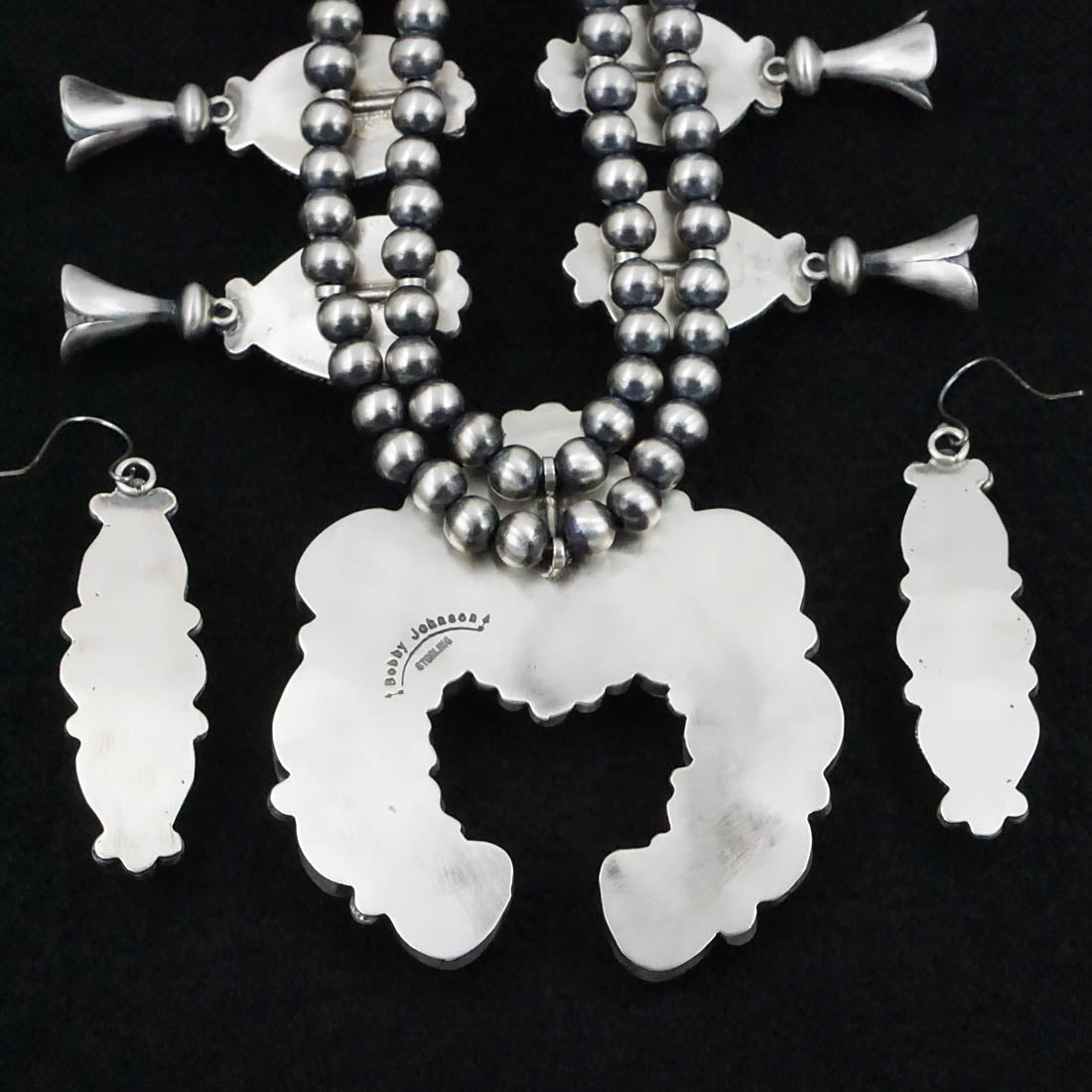 Bobby Johnson Turquoise & Sterling Silver Squash Blossom Set