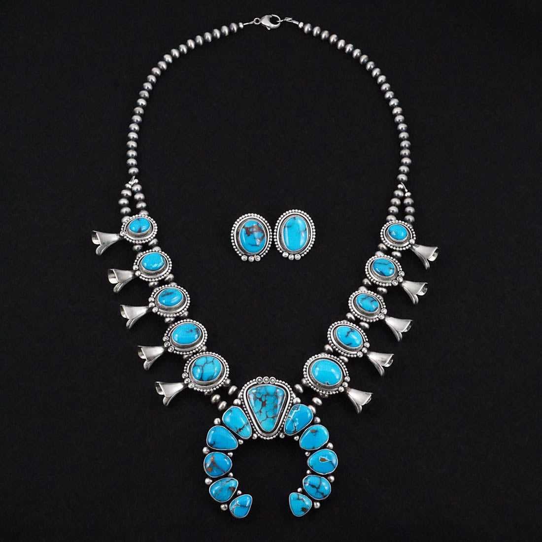 Mark Yazzie Turquoise & Sterling Silver Squash Blossom Set